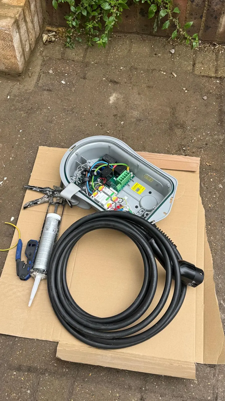 EV charger cabling and internal electrical components during installation